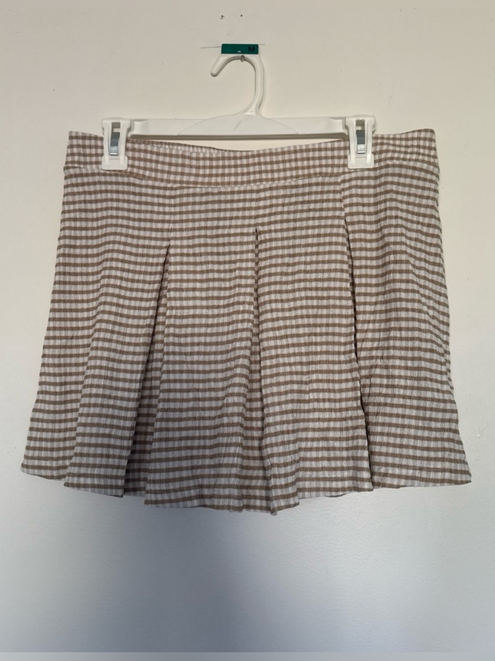 Primark Care Beige and White Striped Pleated Mini Skirt